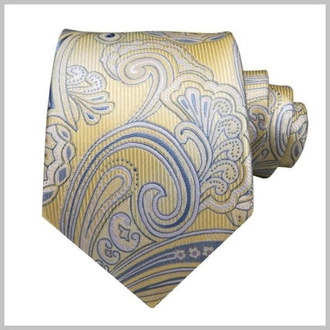 Cravatta con motivo cachemire in seta giallo chiaro e blu