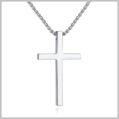 Long silver cross pendant necklace