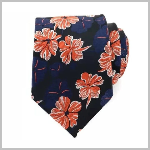 Set cravatta floreale tropicale blu scuro realizzato al 100% in seta