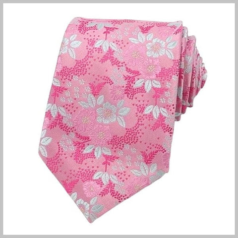 シルク100%のピンクの花柄ネクタイ