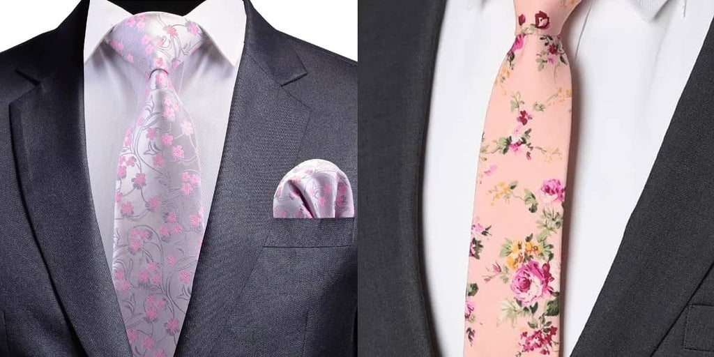 ピンクの花柄ネクタイ