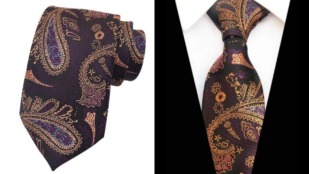 紫と金の男性用シルクネクタイ