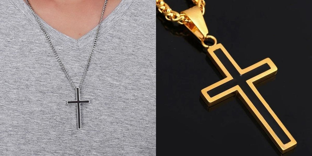 Two-tone cross necklaces for men