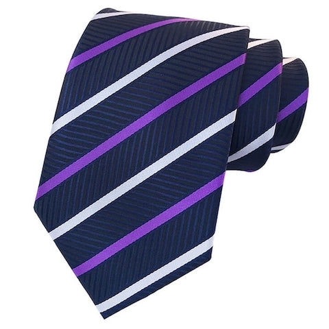 Classic Navy Blue Lined Polyester Tie