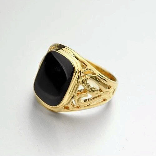 Men's Gold Ring with a Black Stone | Classy Men Collection