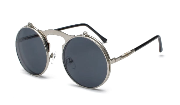 Round Flip-Up Sunglasses With Black Lenses And Silver Frames | CMC ...