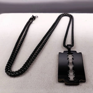 BX BARBER RAZOR BLADE NECKLACE W/ CHAIN - SILVER FINISHED