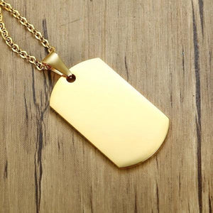 Gold Dog Tag Pendant Necklace With Fingerprint Pattern