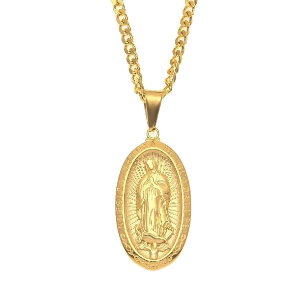 Gold-Toned Virgin Mary Pendant Necklace 