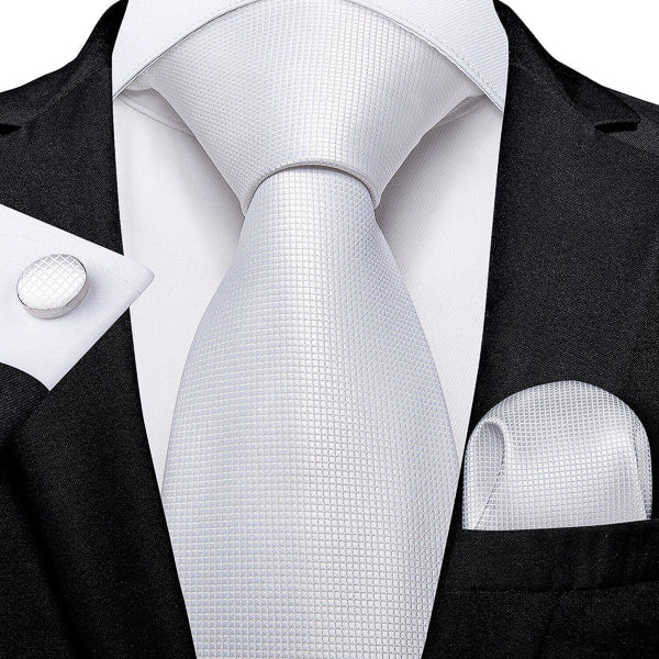 Pure White 100% Silk Tie With Subtle Grid Pattern | Classy Men Collection