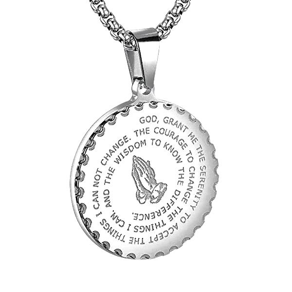 Round Silver Serenity Prayer Pendant Necklace For Men | Classy Men