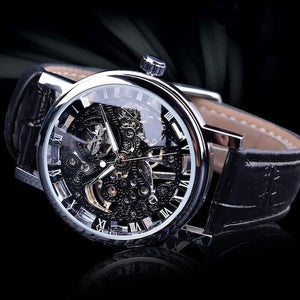 Men's Black Automatic Self-Wind Skeleton Watch