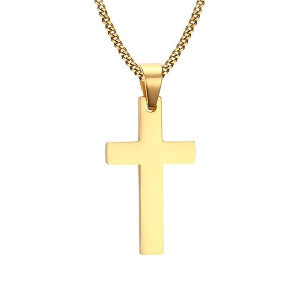 Small Flat Gold Christian Cross Pendant Necklace for Men & Classy Men Co.