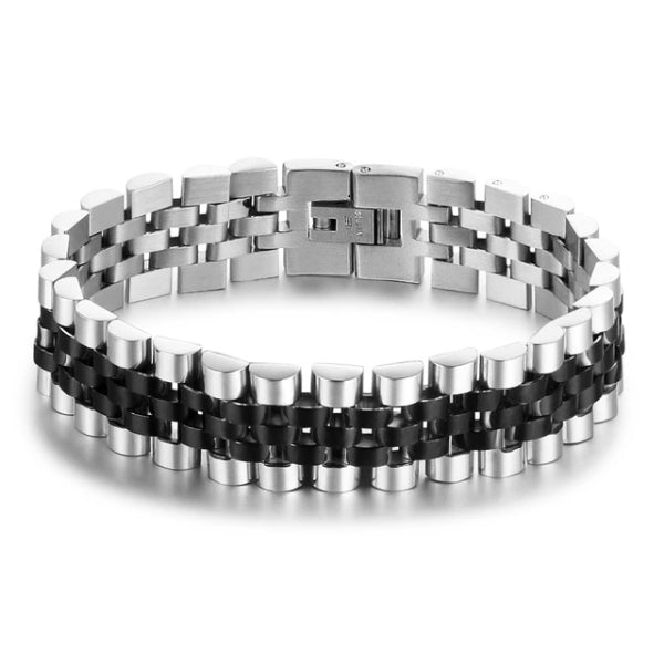 Wide Silver Bracelet with Black Stripe | Classy Men Collection