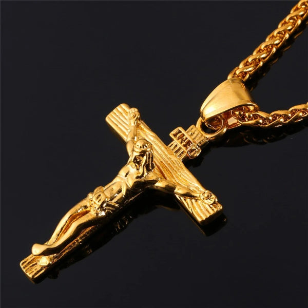Gold Jesus INRI Cross Crucifix Pendant Necklace for Men | Classy Men ...