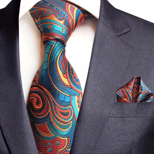 Teal & Orange Silk Paisley Tie | Classy Men Collection