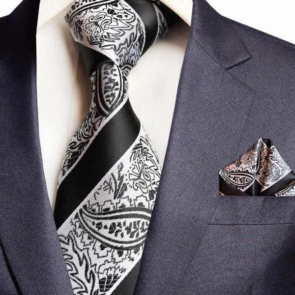 Black Striped Silk Paisley Tie for Men | Classy Men Collection