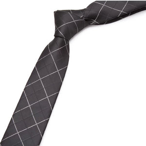 Black Skinny Tie With Checkerboard Pattern