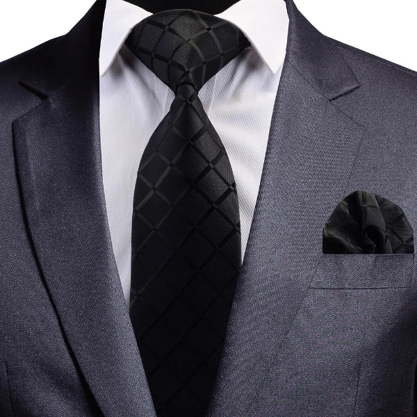 Black Carbon Pattern 100% Silk Necktie | Classy Men Collection