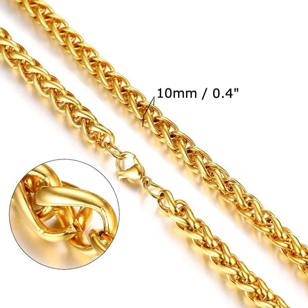 10mm Gold Braided Wheat Chain Necklace for Men | Classy Men Collection