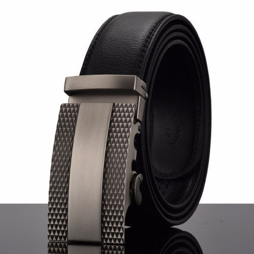 Black Belt With a Striped Metal Buckle | Classy Men Collection