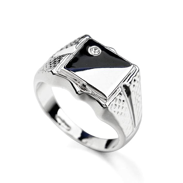 Silver Pinky Ring With Black & White Face | Classy Men Collection