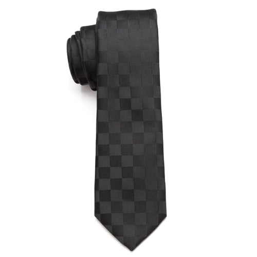 Black Skinny Tie With Checkerboard Pattern | Classy Men Collection