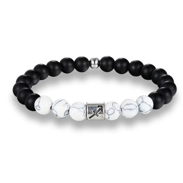 Sagittarius Zodiac Bracelet: White Gold Letter Beads with ite and  dragons vein agate stone beads