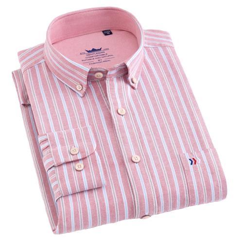 Men's blue and white striped shirt light pink inner lining and a