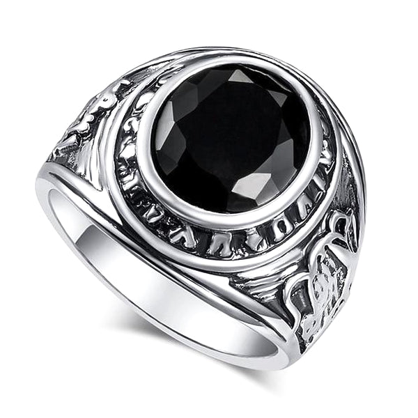 Men's Silver Vintage Ring With A Black Stone | Classy Men Collection