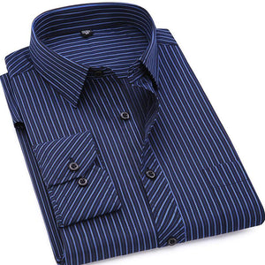 navy blue striped dress shirt