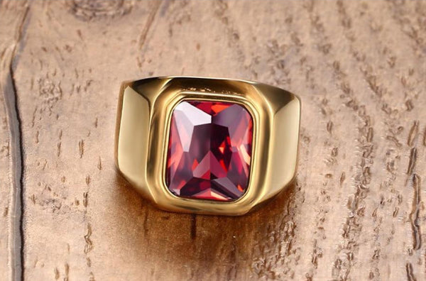 Men's Gold Plated Ruby Ring | Men's Rings - Classy Men Collection