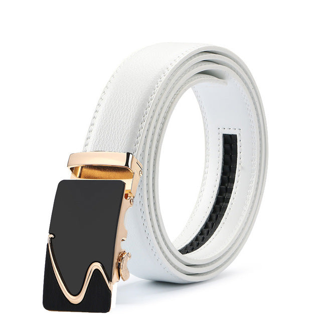 White Leather Suit Belt With Silver Designer Buckle For Men, CMC