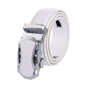 White Leather Suit Belt With Silver Designer Buckle For Men