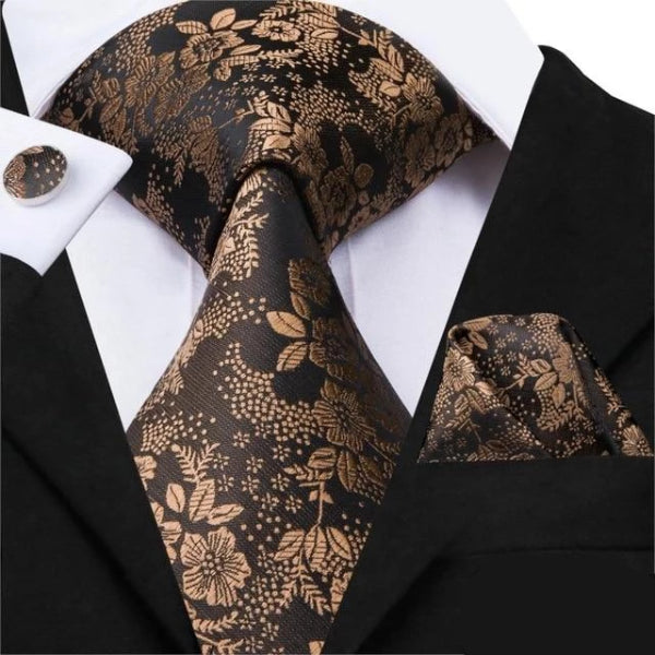 Black Rose Gold Floral Tie | 100% Silk | Classy Men Collection