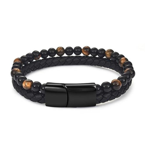 Black 3-Layer Beaded Leather Bracelet | 3 Styles