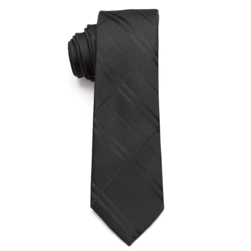 Black Skinny Tie With Checkerboard Pattern