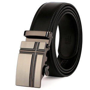 White Leather Suit Belt With Black Buckle & Gold Wave Detais, CMC
