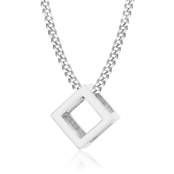 Silver Square Cube Pendant Necklace