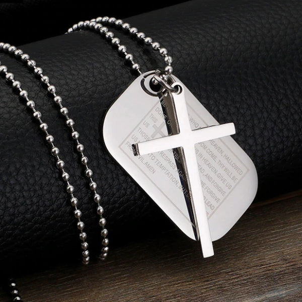 Silver Lord's Prayer Cross Pendant Necklace | Classy Men Collection