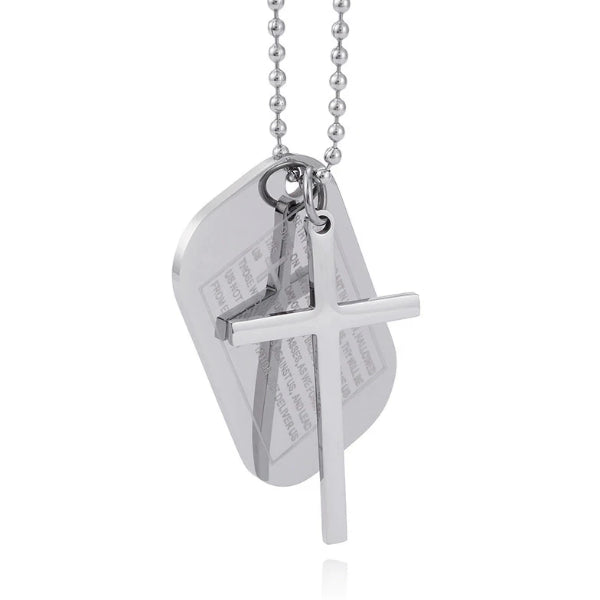 Silver Lord's Prayer Cross Pendant 