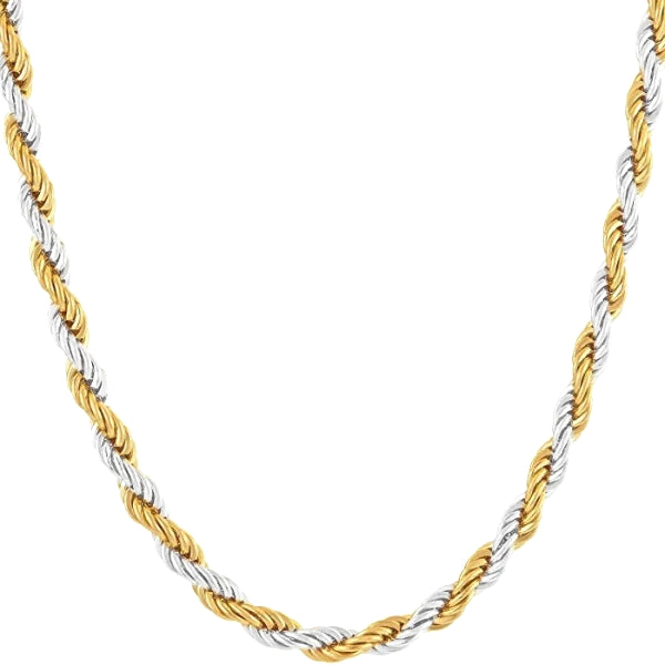 Two-tone 4mm Silver & Gold Twist Rope Chain Necklace for Men | Classy ...