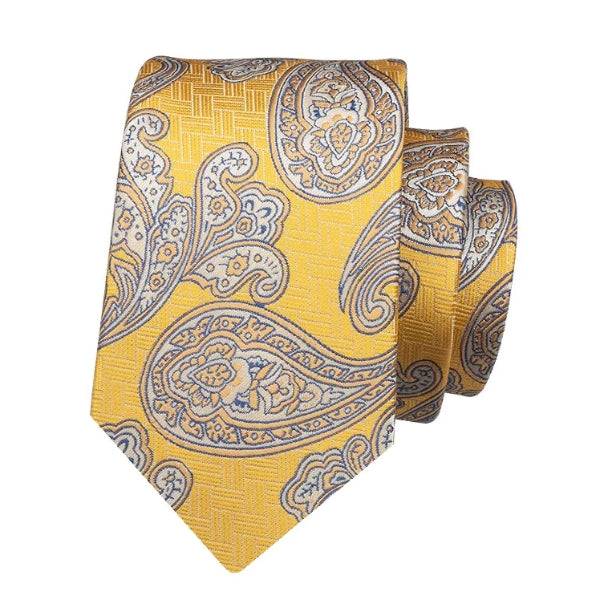 Yellow & White Paisley Tie | 100% Silk | Classy Men Collection