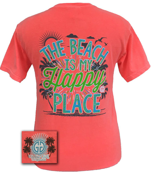 Happy Place Beach Neon Red Orange Comfort Color Girliegirlwholesale