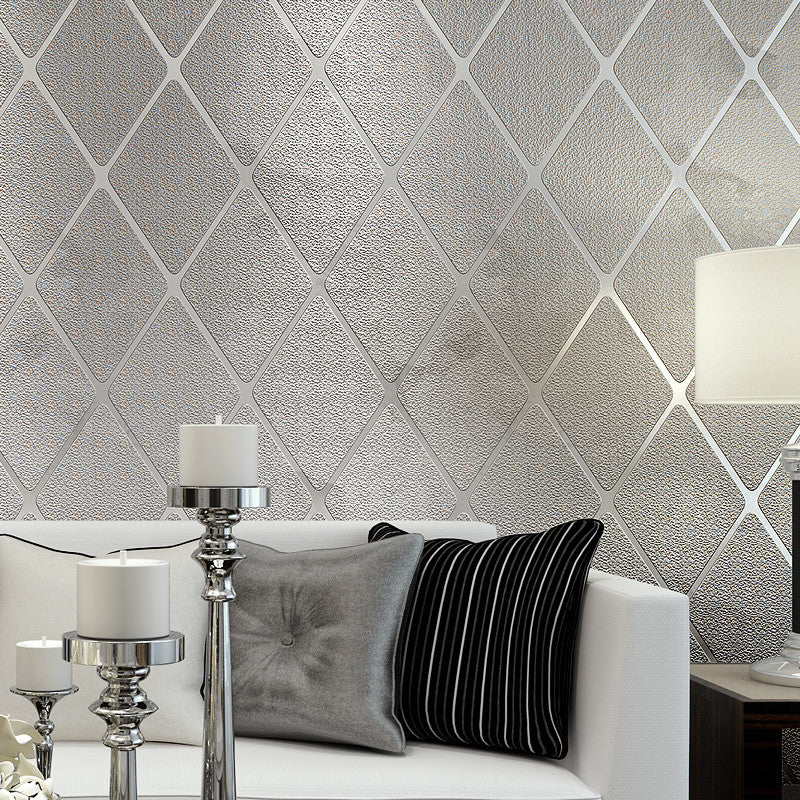 Modern Diamond Lattice Stripe Non Woven 3d Embossed Bedroom Wallpaper Free Delivery