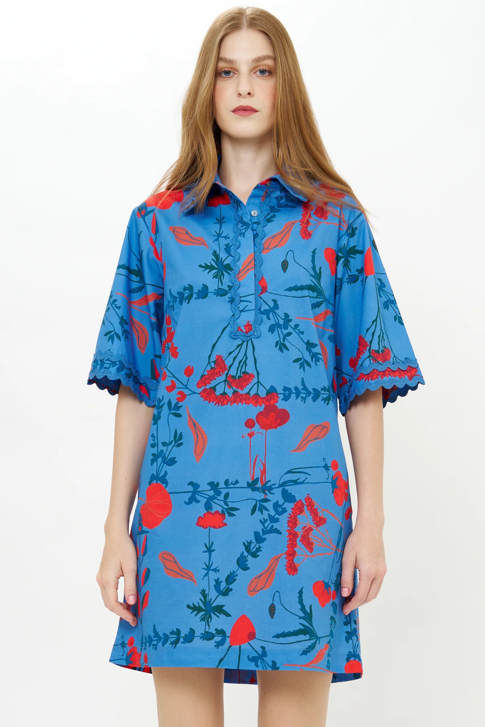 Bartram Blue Collared Mini Shirt Dress