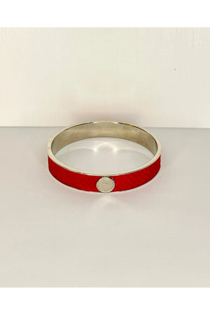 Red Embossed Lizard Wide Leather Bangle - Carrie Dunham