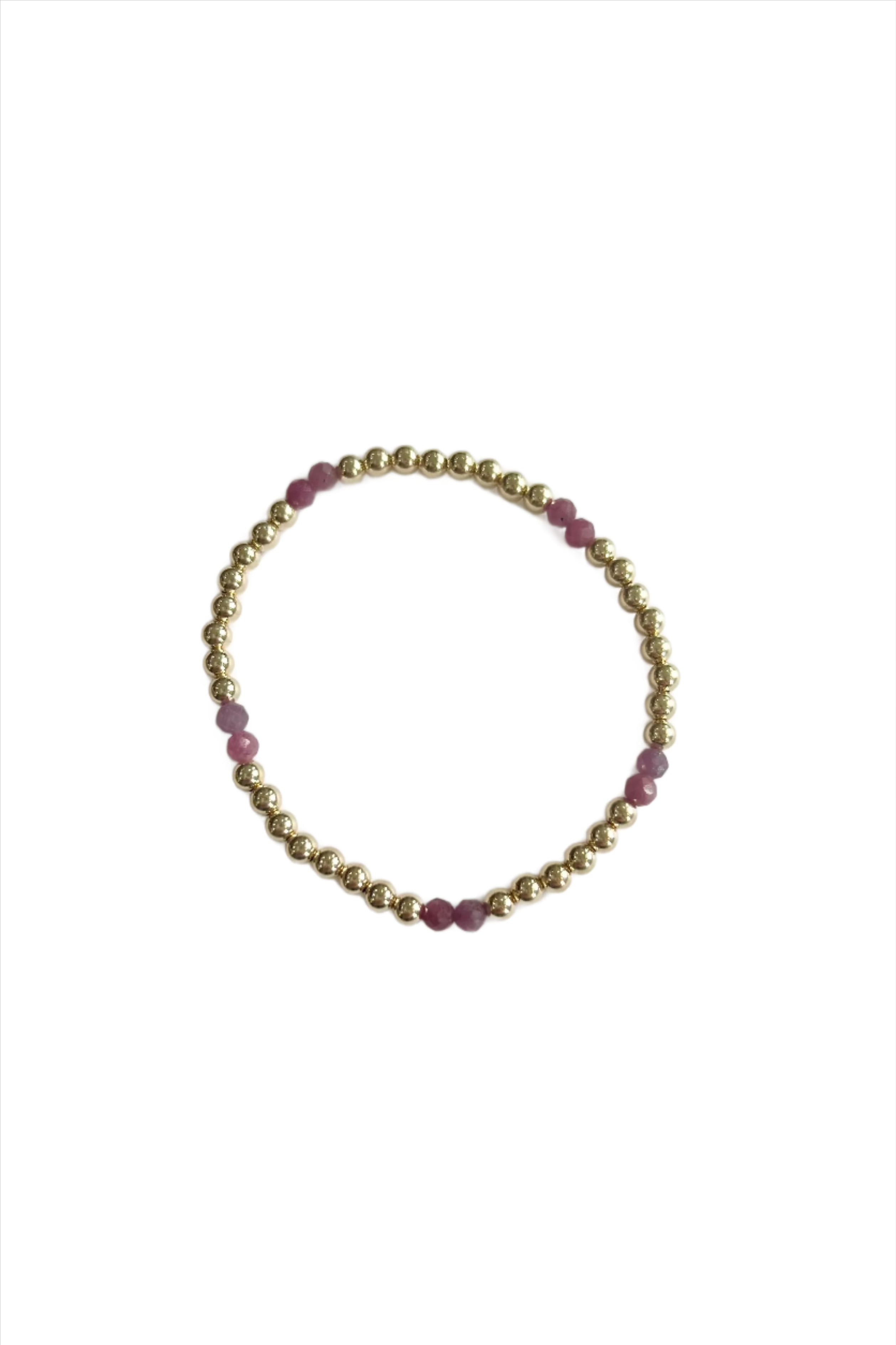 4mm Ruby/Gold Beaded Bracelet