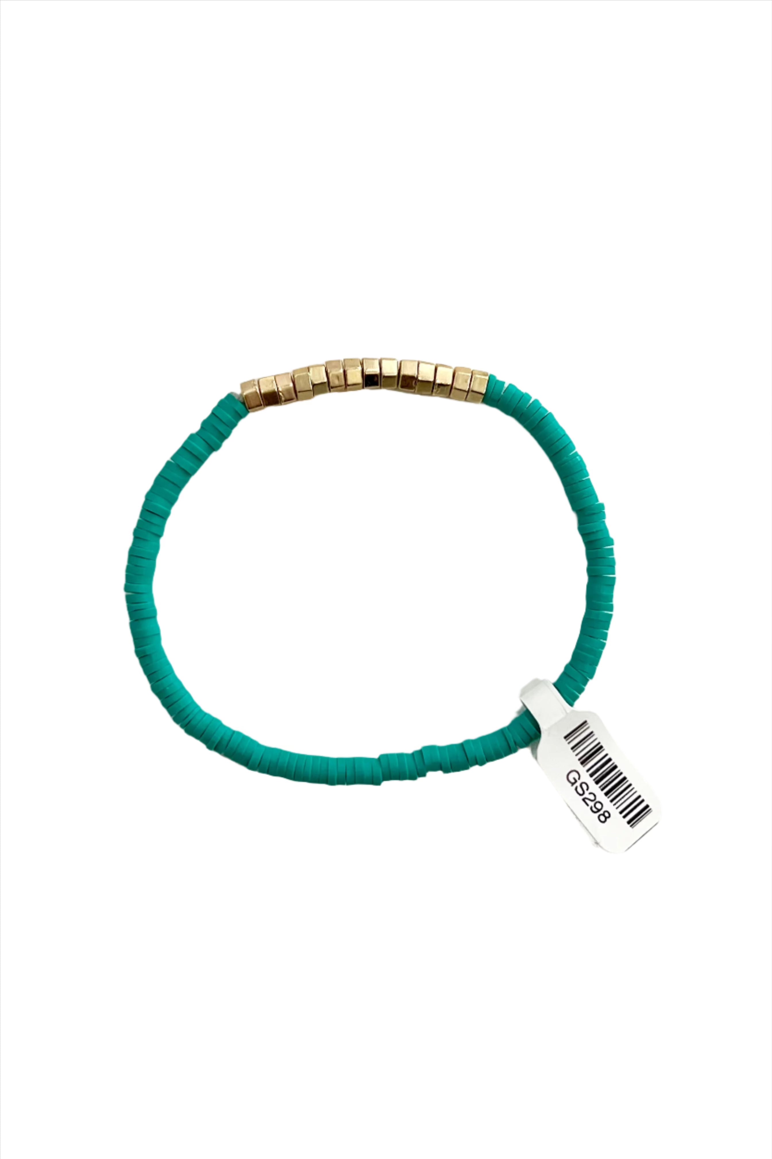 Emerald with Gold Section Rubber Bead Stretch Bracelet