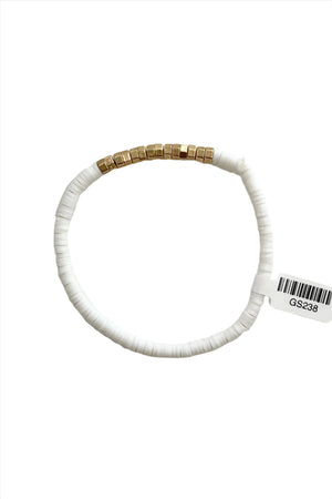 White  and Gold Rubber Bead Stretch Bracelet - Carrie Dunham